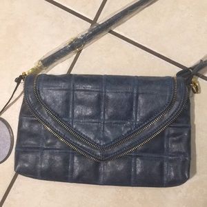 Vegan leather blue shoulder bag clutch